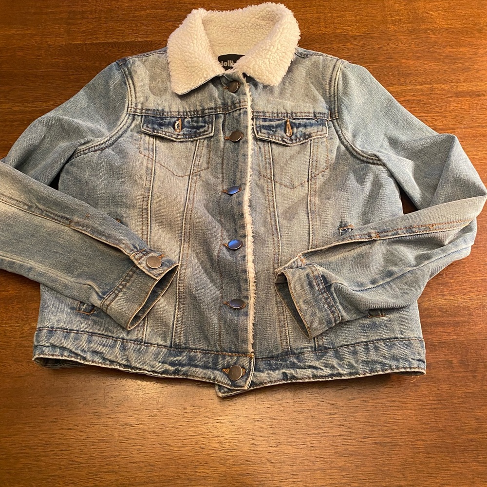 Dollhouse Light Wash Sherpa-Lined Denim Jacket
